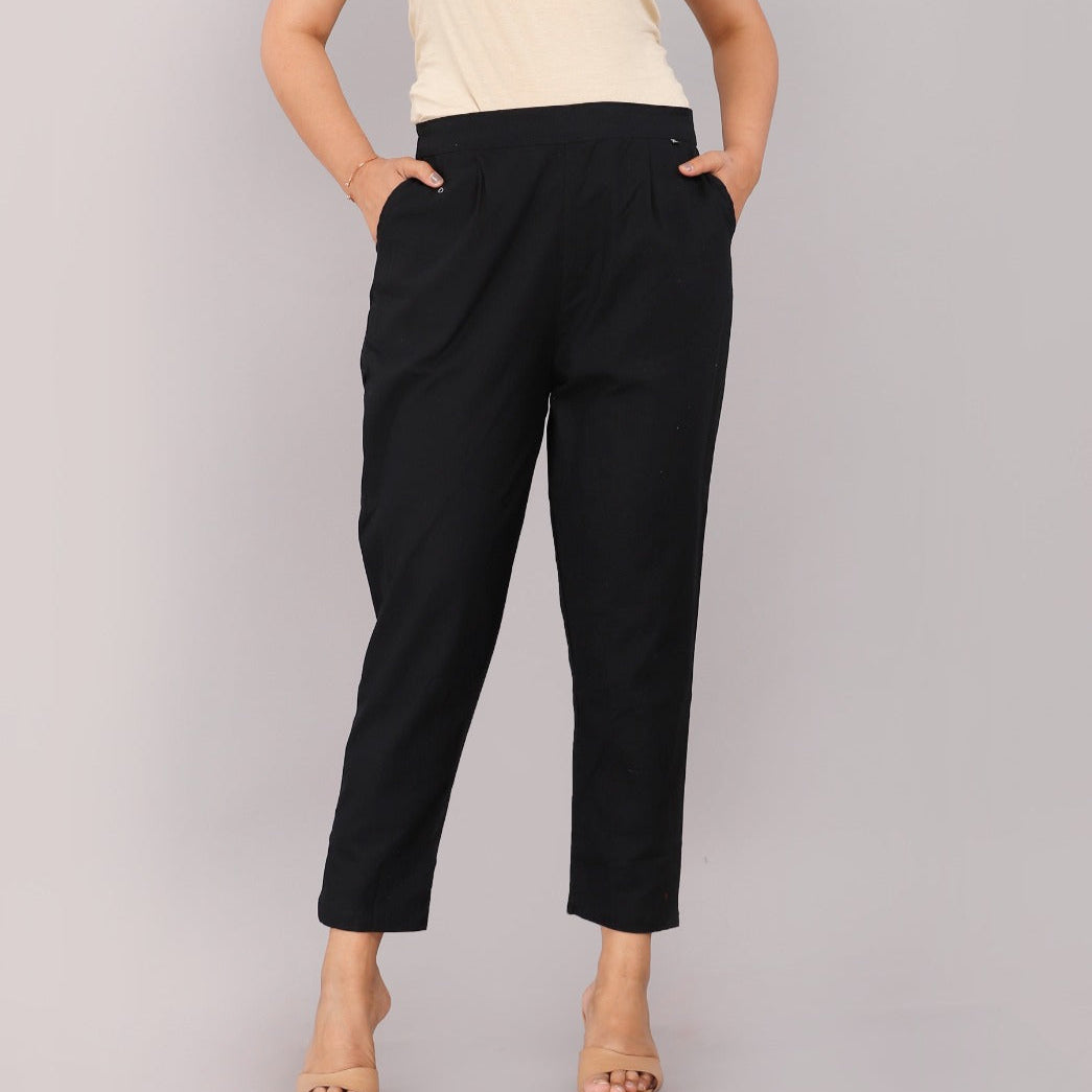 Black Comfort Cotton Trousers
