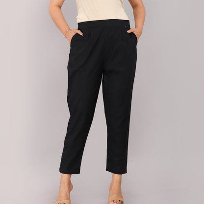 Black Comfort Cotton Trousers