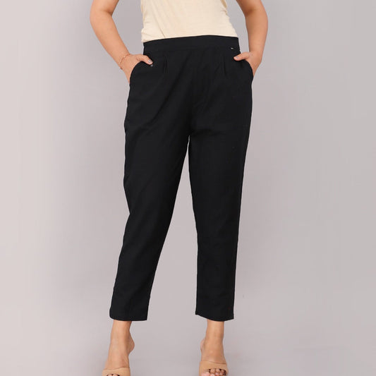 Black Comfort Cotton Trousers
