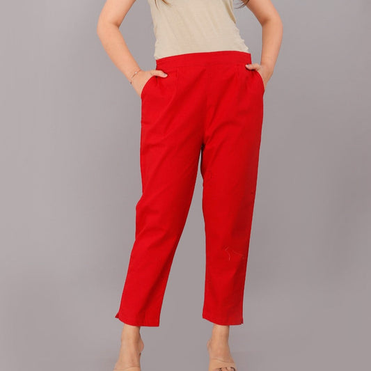 Red Comfort Cotton Trousers